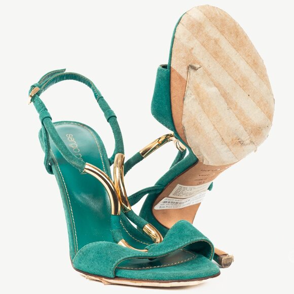 Sergio Rossi Twist Radiant Green Goat Suede Sandals - Picture 4 of 9